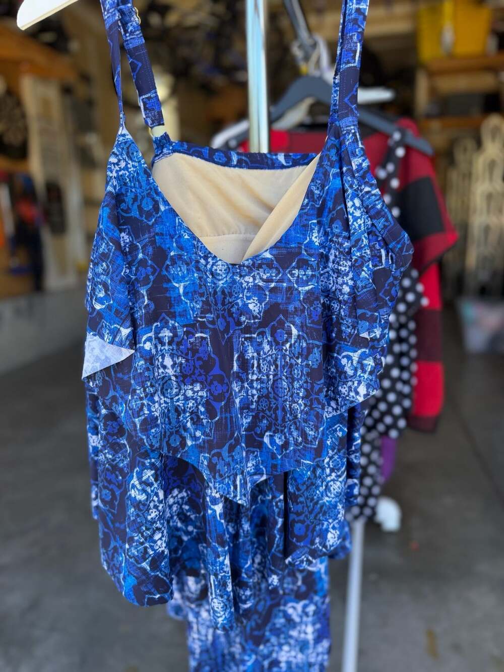 SWIM365 Blue Multi Floral Print Ruffle Tankini Swim Top Size 20